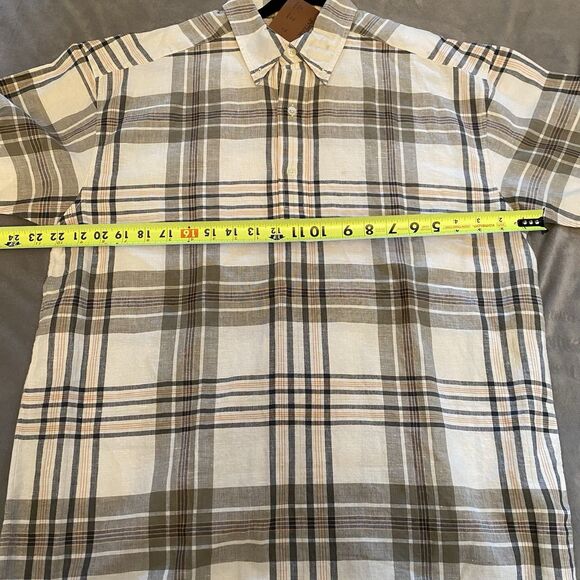 Antigua Men’s Medium Casual Button Up Shirt Plaid Linen Blend NWT Short Sleeve - Picture 7 of 9
